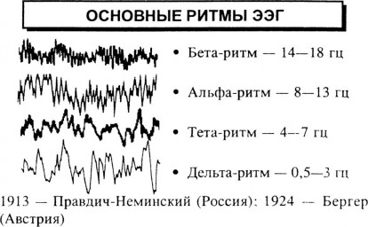 Таблица №2: Основные ритмы ЭЭГ (бета-ритм, альфа-ритм, тета-ритм, дельта-ритм)