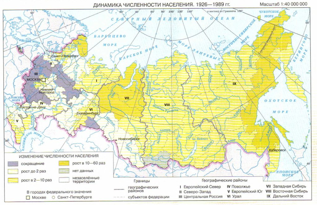 Динамика численности населения России 1926-1989 г.