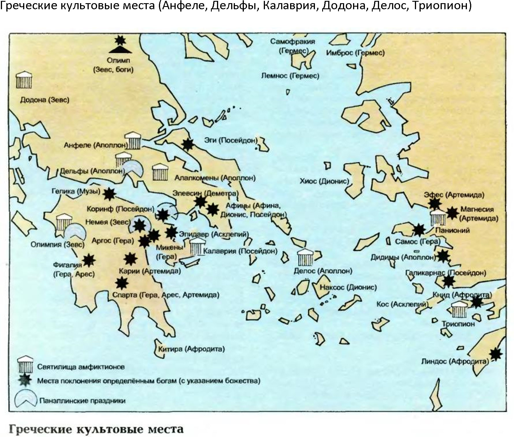 Греческие культовые места (Анфеле, Дельфы, Калаврия, Додона, Делос, Триопион)