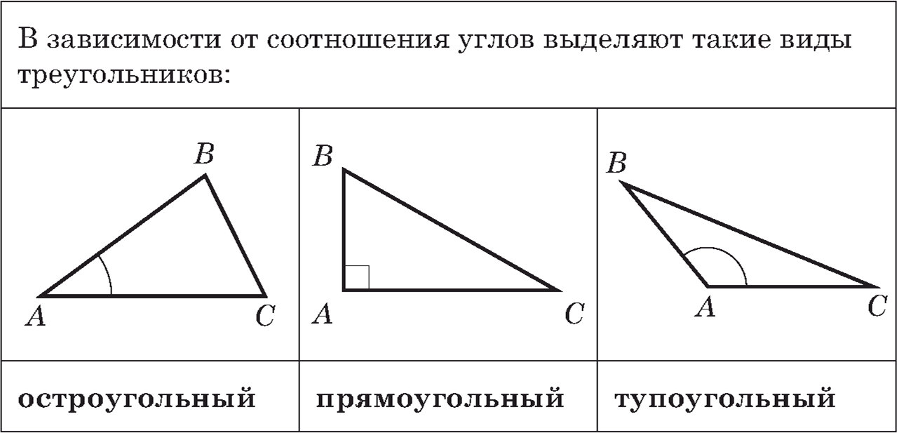 Виды треугольников в зависимости от соотношения углов